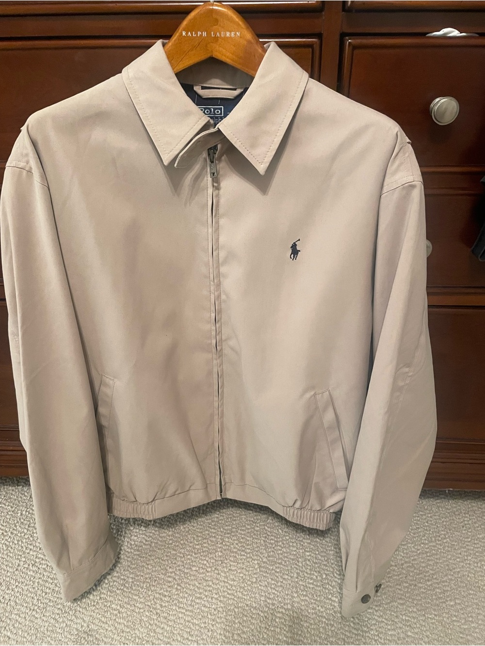 Ralph Lauren Beige Zip Jacket with Navy Windowpane Lining